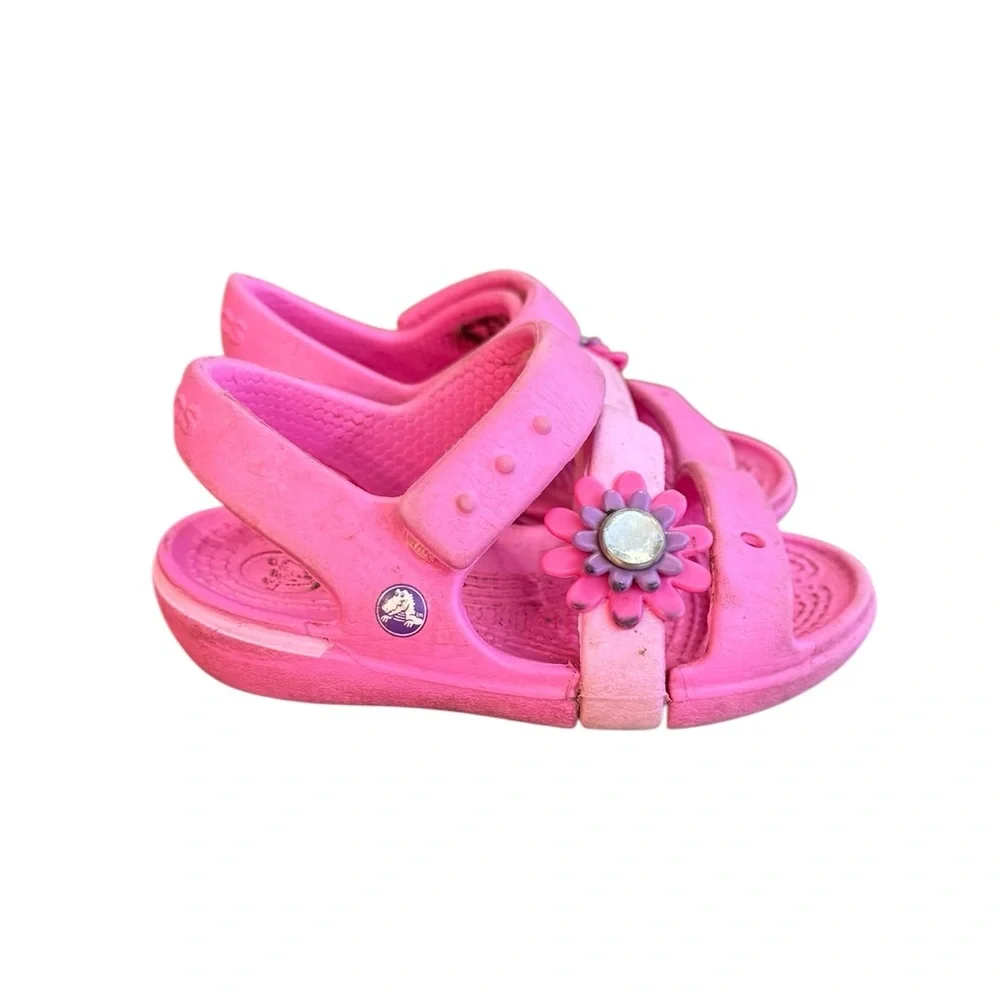 CROCS Pink Kids Sandals with Flower Accent Children’s Size 5